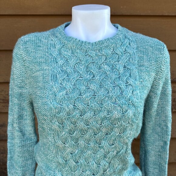 Forever 21 Womens Cable Knit Sweater Aqua Green Size S Ribbed Hem & Cuffs - Picture 4 of 8